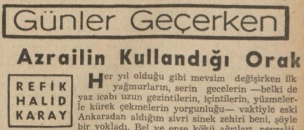 Refik Halit’in “Azrailin kullandığı orak” başlıklı yazısı