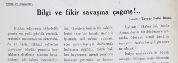 Tayyar Fethi’nin “Bilgi ve fikir savaşına çağırış!” başlıklı yazısı