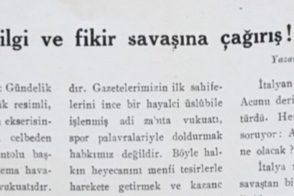Tayyar Fethi’nin “Bilgi ve fikir savaşına çağırış!” başlıklı yazısı