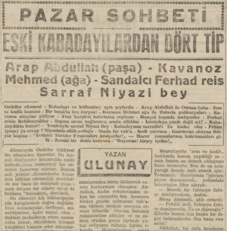 Refii Cevat'ın "Eski kabadayılardan dört tip" başlıklı yazısı