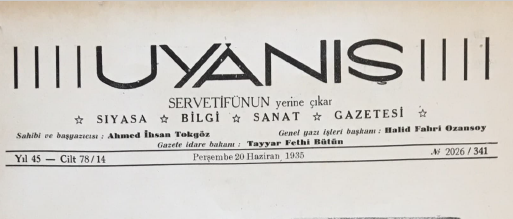 TurkishLiterature.net Koleksiyonu: Uyanış Dergisi, 20 Haziran 1935, Yıl: 45, Cilt: 78/14, No: 2026/341