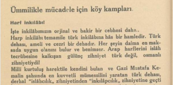 Vedat Nedim’in “Ümmilikle mücadele için köy kampları” başlıklı yazısı