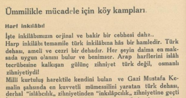 Vedat Nedim’in “Ümmilikle mücadele için köy kampları” başlıklı yazısı