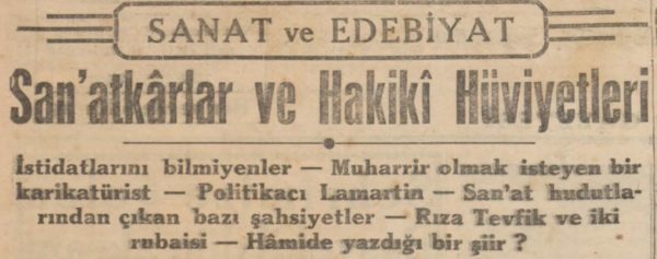 Refii Cevat’ın “San’atkarlar ve hakiki hüviyetleri” başlıklı yazısı