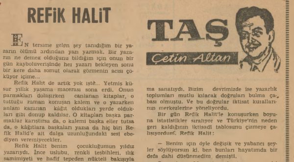 Refik Halit’in vefatının ardından Çetin Altan’ın yazısı