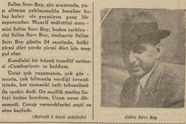 “30 güzide arasında bir anket: 2″ Cevat Fehmi Başkut’un Selim Sırrı Tarcan ile Röportajı