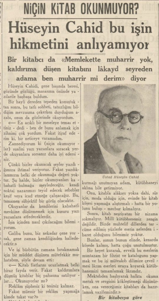 11 Ekim 1939: "Niçin kitap okunmuyor?"
